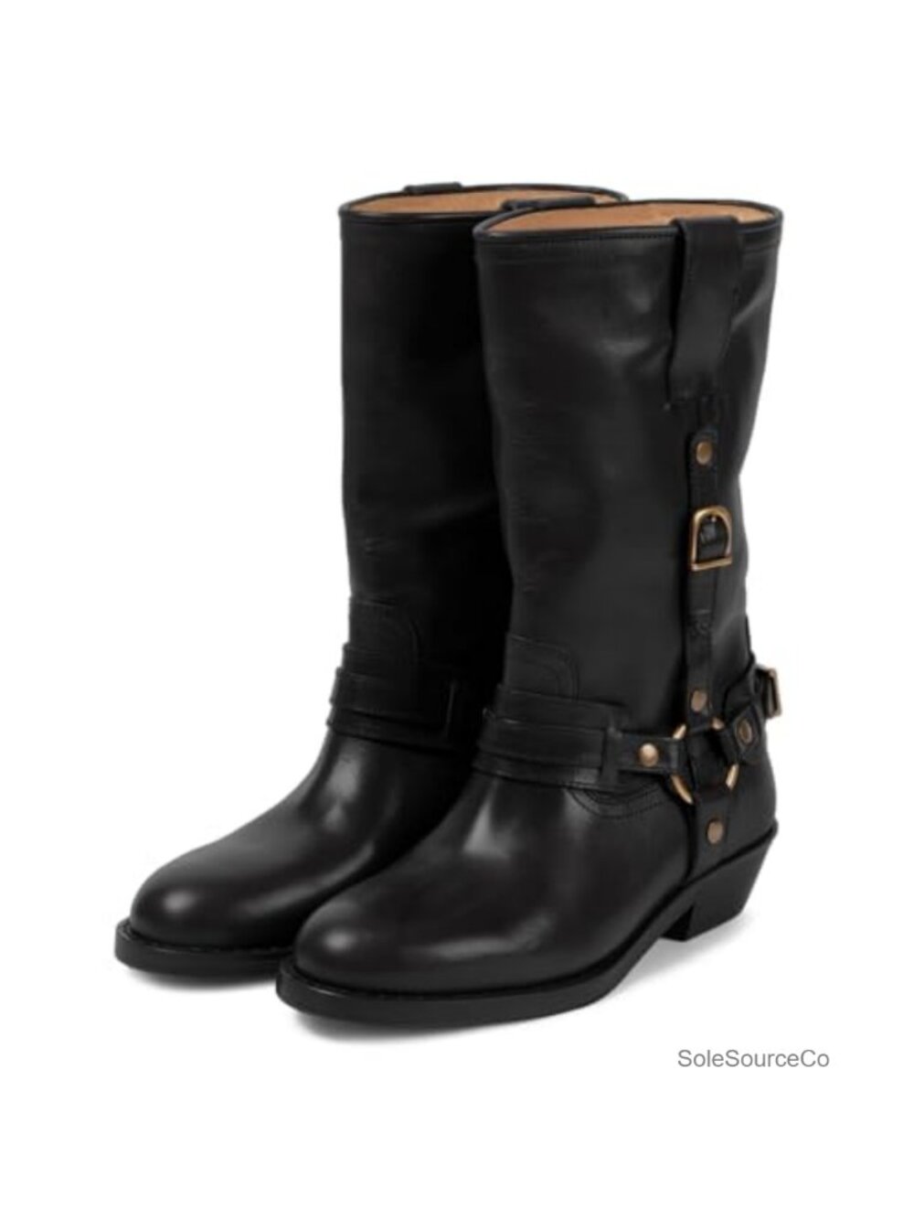 Women's Mid Calf Chunky Heel Motorcycle Boots Wide Calf Biker Riding Shoes
